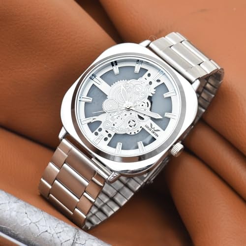 LOUIS DEVIN Stainless Steel Chain Analog Wrist Watch for Men (White Dial) | LD-G081-WHT-CH - Image 3