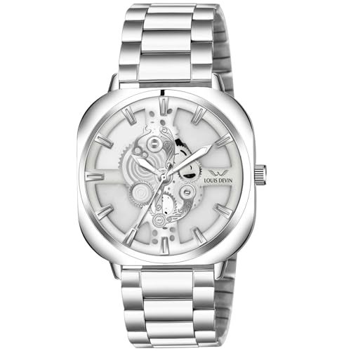 LOUIS DEVIN Stainless Steel Chain Analog Wrist Watch for Men (White Dial) | LD-G081-WHT-CH - Image 1
