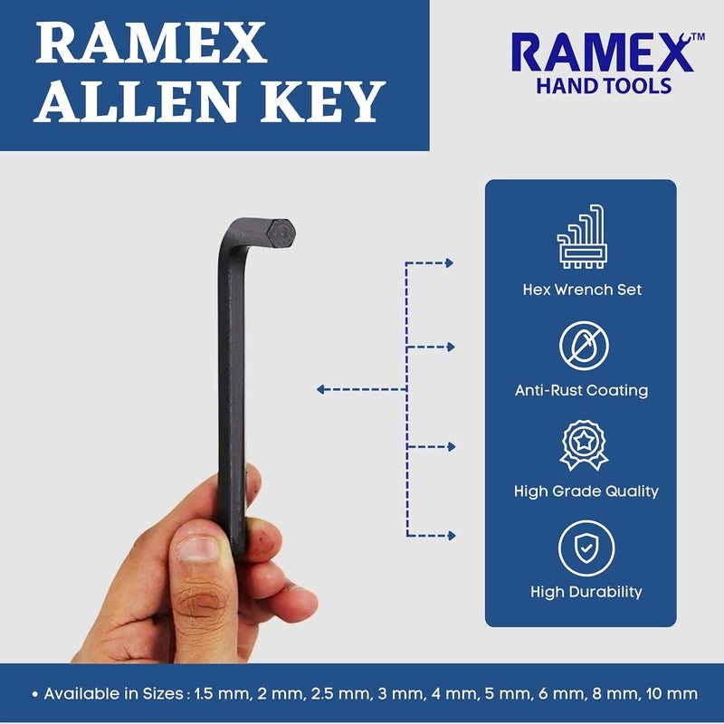 Ramex Allen Key Set, Allen Key Set Tools Kit, 9pc Hex Allen Key Set In Plastic Box Packet Size Allen Key Set Allen Keys - Image 2
