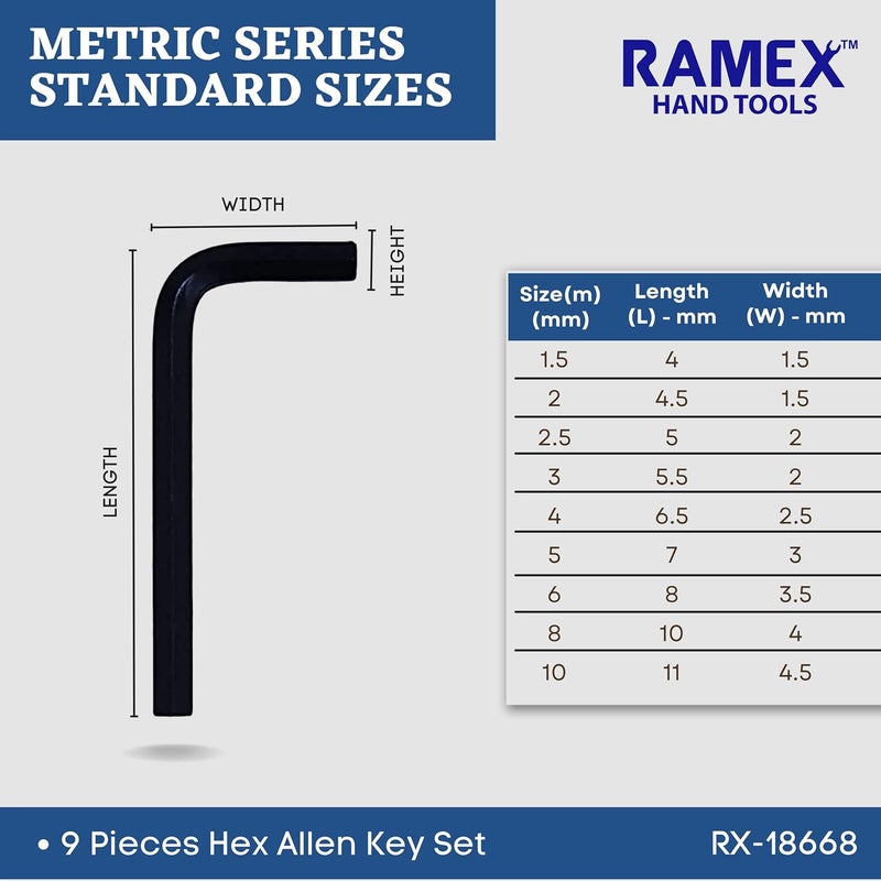 Ramex Allen Key Set, Allen Key Set Tools Kit, 9pc Hex Allen Key Set In Plastic Box Packet Size Allen Key Set Allen Keys - Image 4