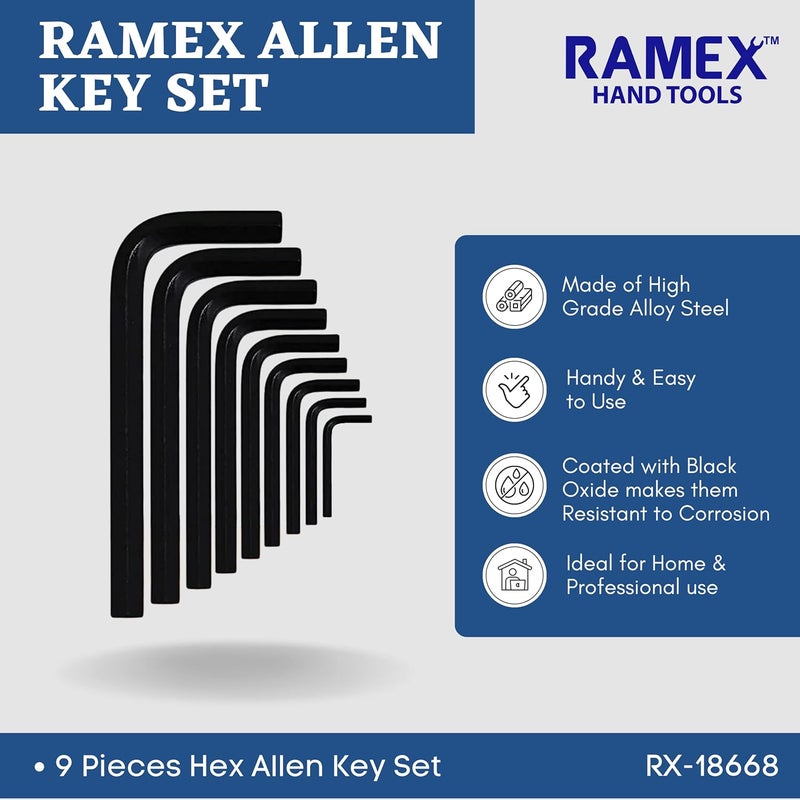 Ramex Allen Key Set, Allen Key Set Tools Kit, 9pc Hex Allen Key Set In Plastic Box Packet Size Allen Key Set Allen Keys - Image 3