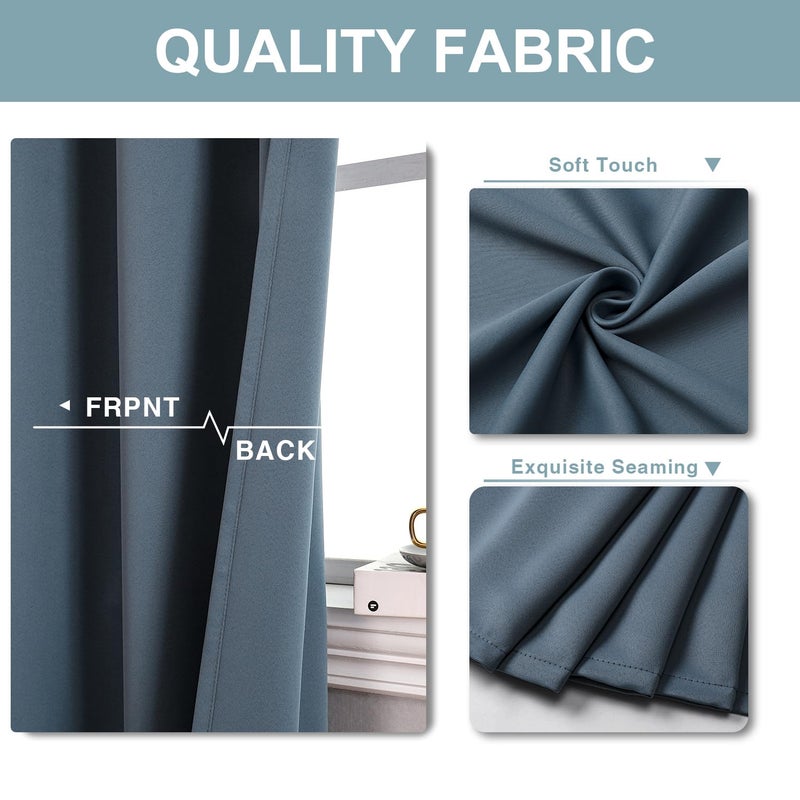 ChrisDowa Blackout Curtains 36 Inches Long for Living Room  Grommet Thermal Insulated Room Darkening Curtains for Bedroom (1 Panel Set  Stone Blue  52W x 36L) - Image 3