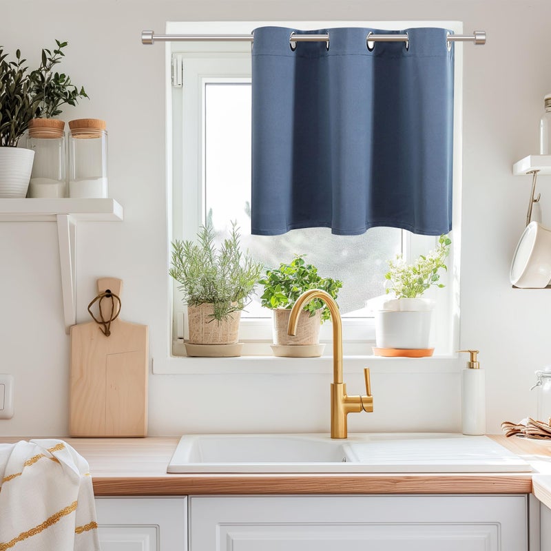 ChrisDowa Blackout Curtains 36 Inches Long for Living Room  Grommet Thermal Insulated Room Darkening Curtains for Bedroom (1 Panel Set  Stone Blue  52W x 36L) - Image 1