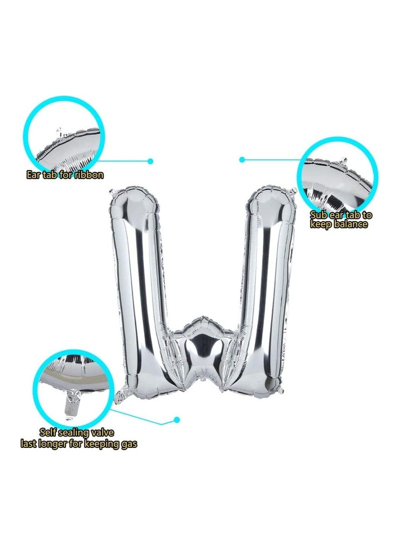 جولد إيدج بالونات هيليوم كبيرة الحجم من رقائق معدنية على شكل حرف W فضية اللون مقاس 32 بوصة، بالون مايلر كبير واحد، زينة لحفلات أعياد الميلاد وحفلات استقبال المولود الجديد (فضي W) - Image 4