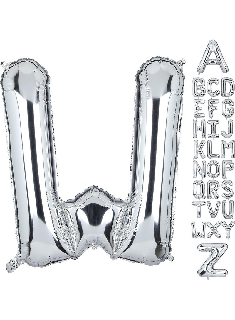 جولد إيدج بالونات هيليوم كبيرة الحجم من رقائق معدنية على شكل حرف W فضية اللون مقاس 32 بوصة، بالون مايلر كبير واحد، زينة لحفلات أعياد الميلاد وحفلات استقبال المولود الجديد (فضي W) - Image 1