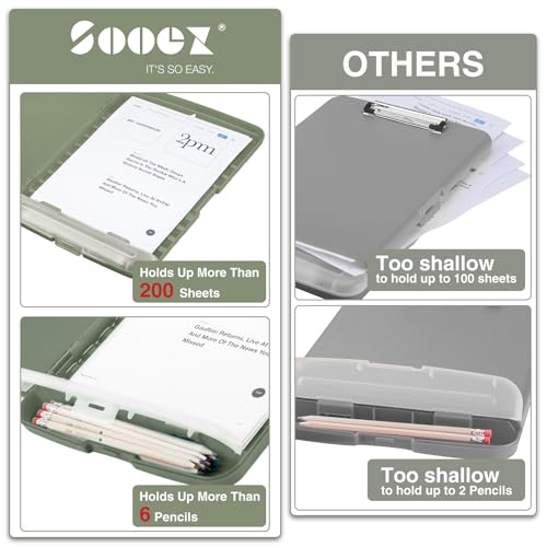 Sooez Clipboard with Storage, High Capacity Nursing Clip Board 8.5 x 11 with Pen Holder & Low Profile Clip, Plastic Clipboards Case Box, Teacher Must Haves School Office Supplies,Letter Size/ A4 - Image 3