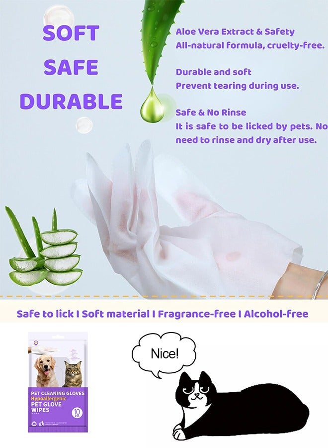 Bukela Pet Cleaning Wipes Gloves,Pet Deodorizing Wipes for Dogs Cats,Unscented Bathing Wipes for Dog/Cat,10 Pack Pet Grooming Gloves Wipes for Daily and Travel Use - Image 2