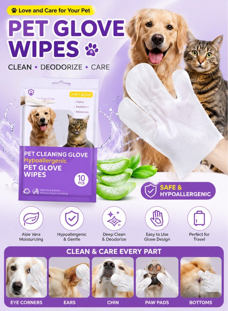 Bukela Pet Cleaning Wipes Gloves,Pet Deodorizing Wipes for Dogs Cats,Unscented Bathing Wipes for Dog/Cat,10 Pack Pet Grooming Gloves Wipes for Daily and Travel Use - Image 1
