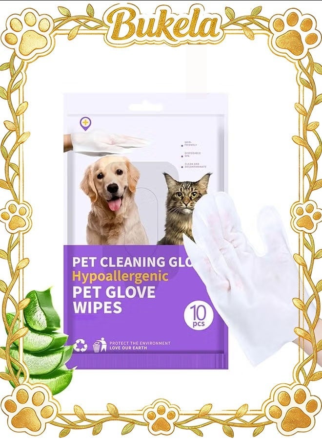 Bukela Pet Cleaning Wipes Gloves,Pet Deodorizing Wipes for Dogs Cats,Unscented Bathing Wipes for Dog/Cat,10 Pack Pet Grooming Gloves Wipes for Daily and Travel Use - Image 2