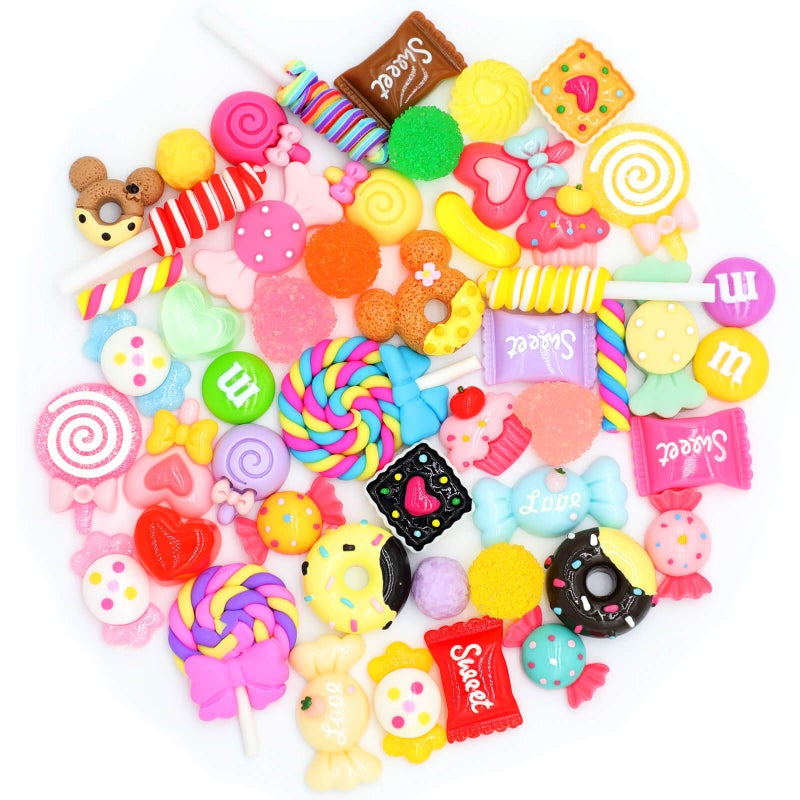 FENGWANGLI 50Pcs Cute Candy Slime CharmsAssorted Kawaii Resin Fake Candy Charms for CraftsMini Decoden Flatback Embellishments for Phone Junk CasesHairpinsScrapbooking Crafting DIY Decor