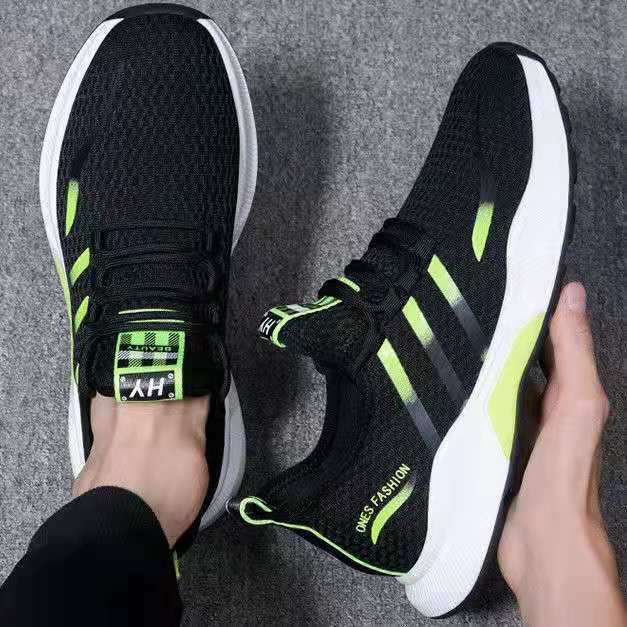 Autumn Breathable Knit Sneakers Mens Trendy Sport Shoes HY Green 