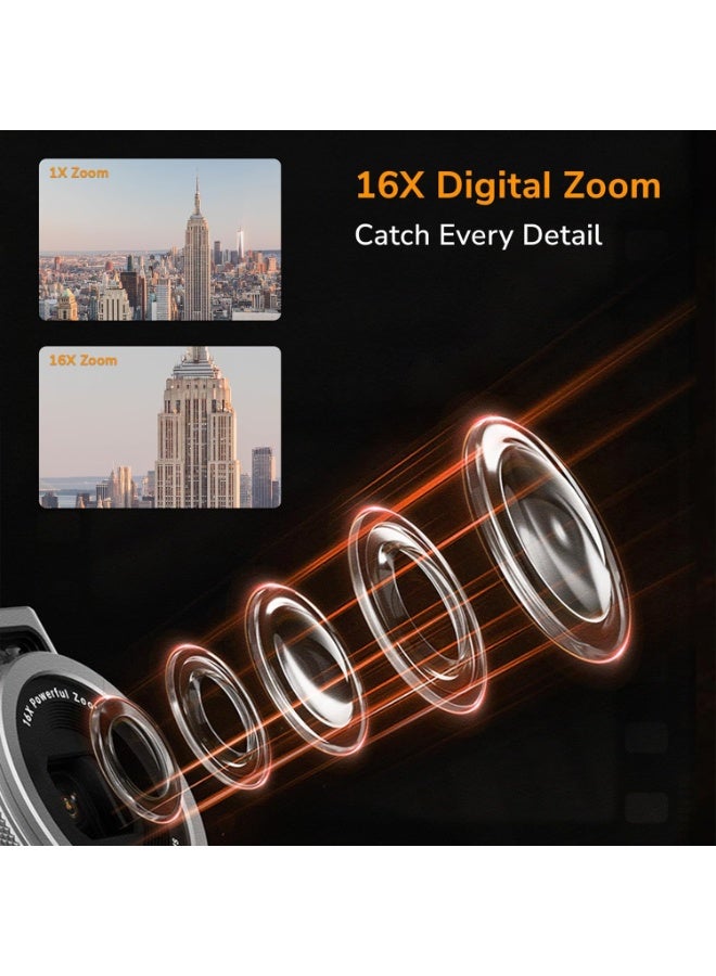 PROMAGE PROMAGE PC225 Digital Camera 48MP – Brown, 4K Video, 3.0″ Flip LCD Screen, 16X Digital Zoom, USB Type-C Rechargeable, Vlogging Camera - Image 3