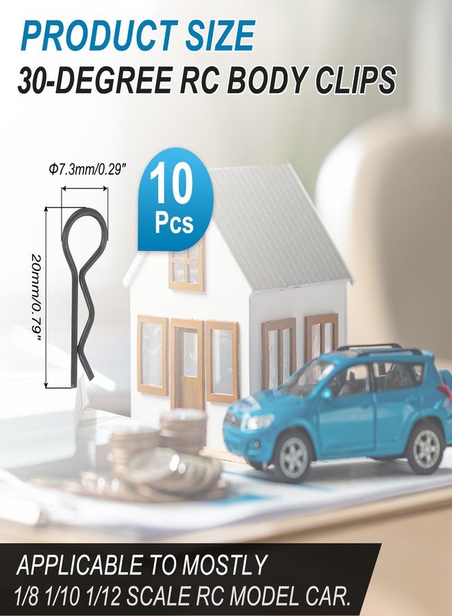 MECCANIXITY 10pcs 30-Degree Angle RC Body Clips Bent Springy R Pins 20x1.0x7.3mm for All 1/8 1/10 1/12 Scale Model RC Car Crawler Truck,Shell Replacement Parts(Black) - Image 2