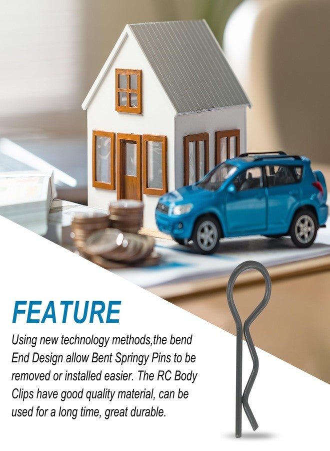 MECCANIXITY 10pcs 30-Degree Angle RC Body Clips Bent Springy R Pins 20x1.0x7.3mm for All 1/8 1/10 1/12 Scale Model RC Car Crawler Truck,Shell Replacement Parts(Black) - Image 3