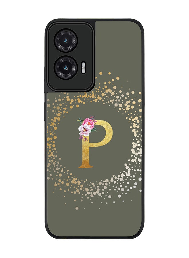 Stylizedd For Motorola Moto G35 Case,Slim fit Camera Protection, Shockproof Thin Phone cover  - Custom Monogram Floral - P  (Olive Green )