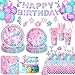 QIYANPAX Mermaid Birthday Decorations Supplies Plates Napkins Cups Cutlery Banner Hanging Swirls Cake Cupcake Toppers Balloons Tablecloth for Mermaid Party Decorations Serves 20 - Image 3