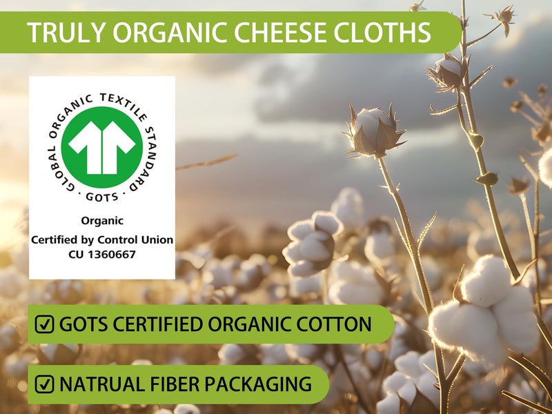 Olicity Organic Cheese Cloths, GOTS Certified, 2PCS, Grade 100, 20x20Inch Hemmed Cheese Cloth Reusable Muslin Cheesecloth for Straining, 100% Cotton Unbleached Fine Mesh Cloth Cheese Cloths for Cooking, Herbs - Image 2