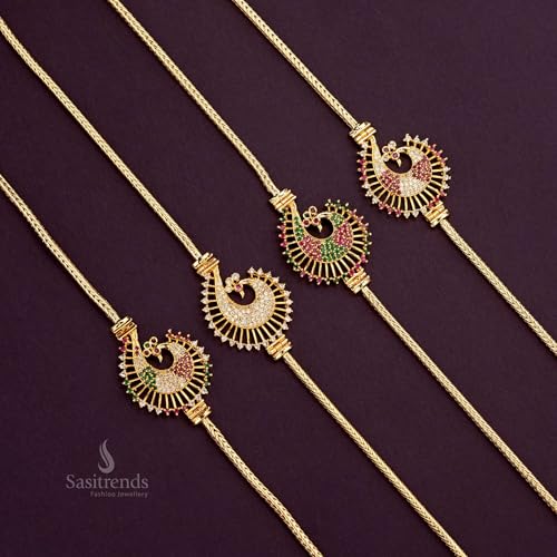 Sasitrends One Gram Micro Gold Plated Peacock Mugappu Chain for Women & Girls (Multi) - Image 3