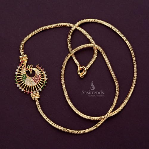 Sasitrends One Gram Micro Gold Plated Peacock Mugappu Chain for Women & Girls (Multi) - Image 4