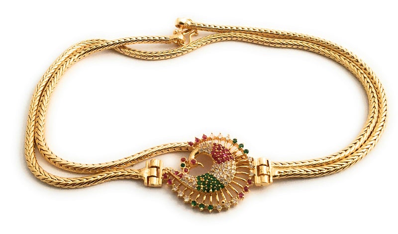 Sasitrends One Gram Micro Gold Plated Peacock Mugappu Chain for Women & Girls (Multi) - Image 1