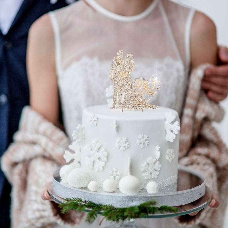 Hatcher lee Mr and Mrs Cake Topper Rhinestone Crystal Metal Love Wedding Cake Topper Funny Bride and Groom, Gold - Image 4