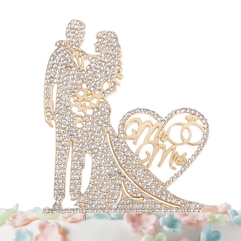 Hatcher lee Mr and Mrs Cake Topper Rhinestone Crystal Metal Love Wedding Cake Topper Funny Bride and Groom, Gold - Image 1