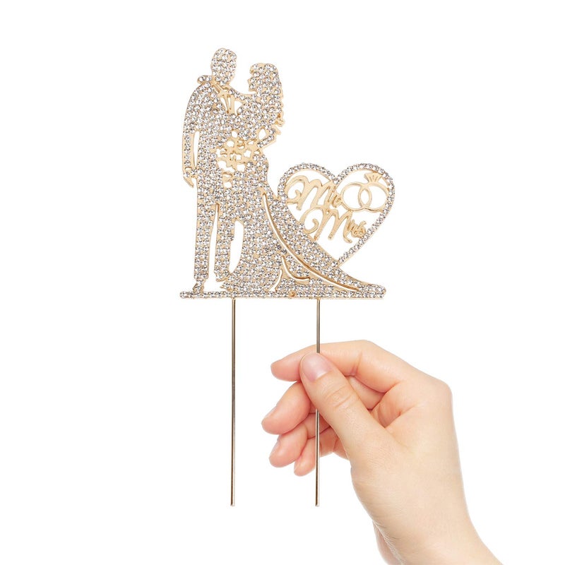 Hatcher lee Mr and Mrs Cake Topper Rhinestone Crystal Metal Love Wedding Cake Topper Funny Bride and Groom, Gold - Image 3
