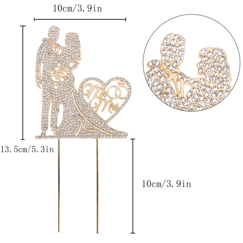 Hatcher lee Mr and Mrs Cake Topper Rhinestone Crystal Metal Love Wedding Cake Topper Funny Bride and Groom, Gold - Image 2