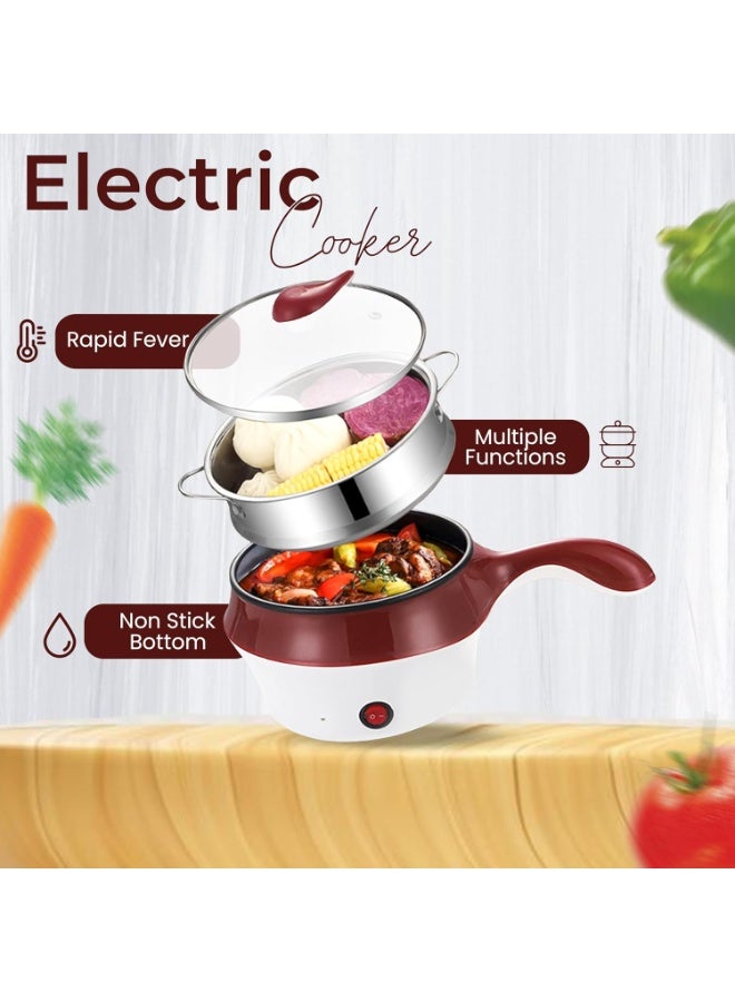 Kimaya 1.8L Electric Cooker with Steamer Pot, Non-Stick Bottom & Dual Layer – Fast Heating Mini Cooker for Eggs, Noodles, Soup, Dumplings, and More – Easy to Use, Portable Hot Pot for Home and Travel - Image 2