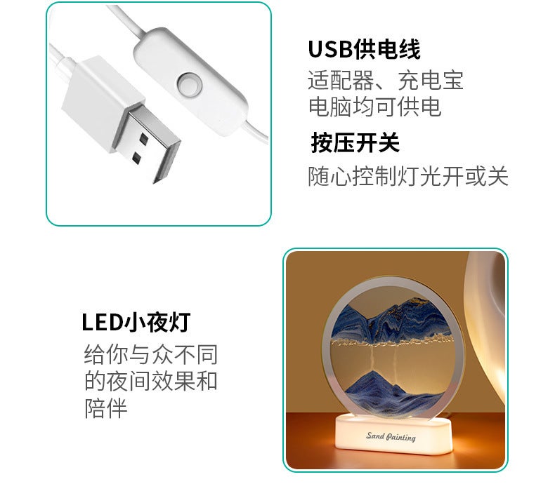Creative 3D quicksand painting night light home desktop decoration ornament atmosphere hourglass lamp bedroom bedside small table lamp - Image 4