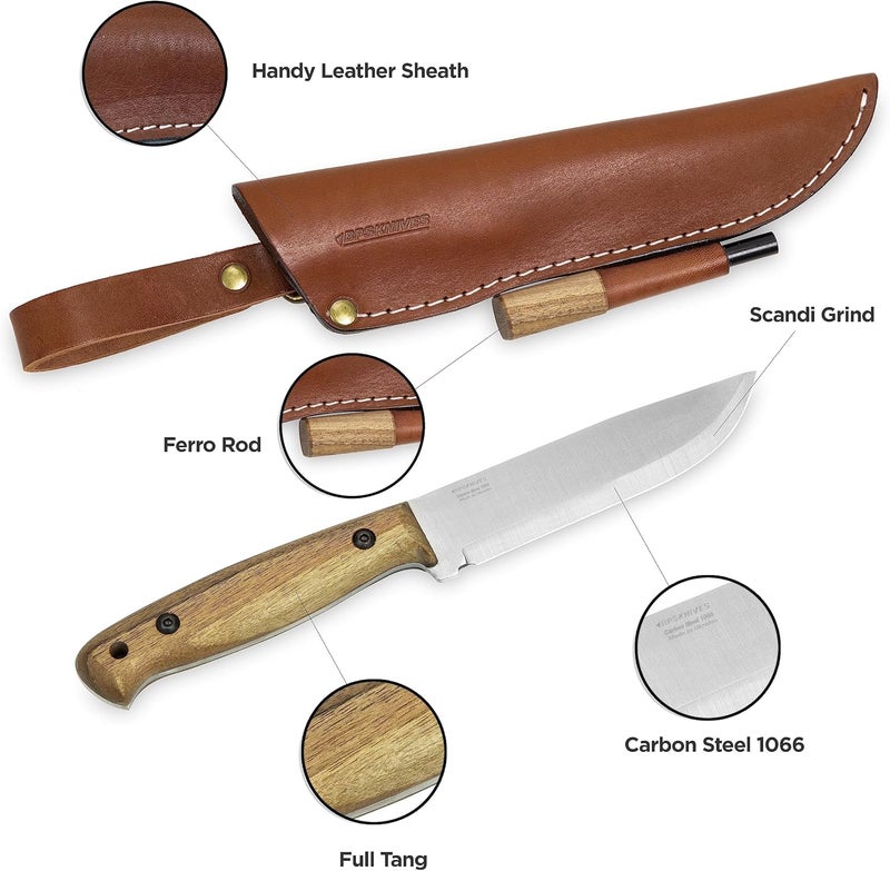 BPSKNIVES Adventurer - Bushcraft Knife - Fixed-Blade Carbon Steel Knife with Leather Sheath and Firestarter - Outdoor Full Tang Knives - Camping Knives - Survival Tactical Camp Knives - Image 2
