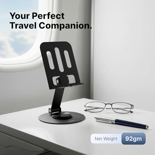 Geonix Trek M3 360° Rotatable & Foldable Mobile Phone Stand – Metallic, Adjustable Height & Angle, Universal Holder for Smartphones & Tablets (Black) - Image 4