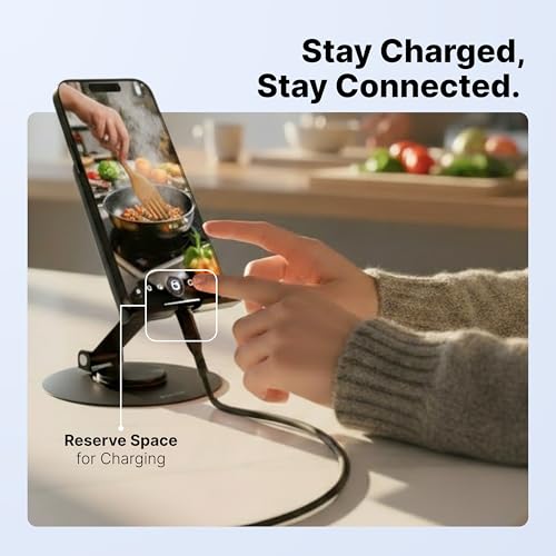 Geonix Trek M3 360° Rotatable & Foldable Mobile Phone Stand – Metallic, Adjustable Height & Angle, Universal Holder for Smartphones & Tablets (Black) - Image 3