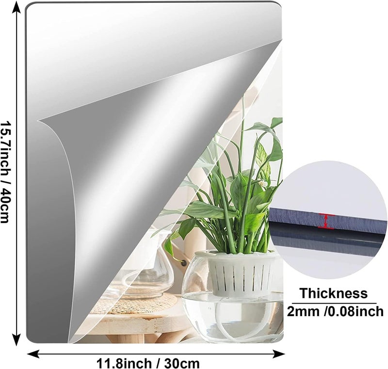 JUNEBRUSHS 4 Pack Self Adhesive Acrylic Mirror, 12x 16 Inch Mirror Tiles,Flexible Plastic Mirror Sheets Wall Stickers,2MM Thick Mirror,Frameless Small Mirror - Image 2