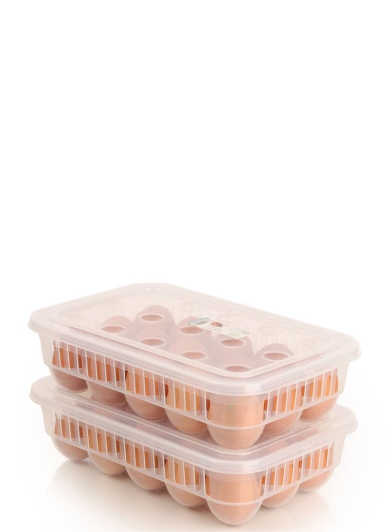 هوبي طقم حافظة بيض (2 قطعة ) تسع 15بيضة للحافظة الواحدة شفاف مع غطاء محكم القفل وفتحات تهوية - Image 1