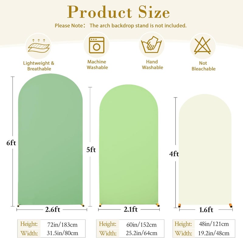 Suppromo Green Arch Backdrop Cover Set of 3-4ft, 5ft, 6ft Arch Covers Stretchy Backdrop Spandex Arch Stand Covers for Birthday Party Baby Shower Wedding Bridal Shower Banquet Photo Background Decorations - Image 4