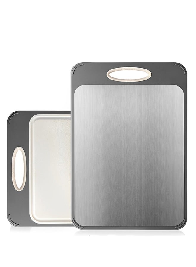 بيوينتي لوح تقطيع، لوح تقطيع مزدوج الوجه من الفولاذ المقاوم للصدأ 304 ولوح تقطيع من قش القمح للمطبخ، مقاس 16×11 بوصة - كبير لتقطيع الفواكه والخضروات واللحوم، سهل التنظيف - Image 1