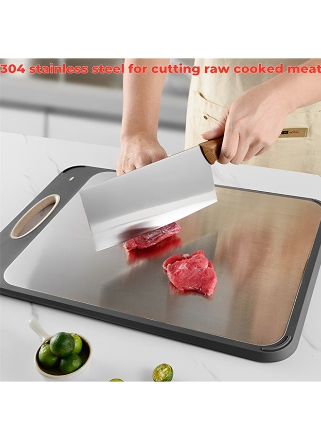 بيوينتي لوح تقطيع، لوح تقطيع مزدوج الوجه من الفولاذ المقاوم للصدأ 304 ولوح تقطيع من قش القمح للمطبخ، مقاس 16×11 بوصة - كبير لتقطيع الفواكه والخضروات واللحوم، سهل التنظيف - Image 3