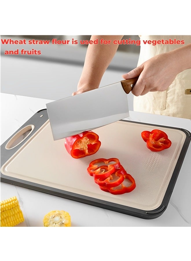 بيوينتي لوح تقطيع، لوح تقطيع مزدوج الوجه من الفولاذ المقاوم للصدأ 304 ولوح تقطيع من قش القمح للمطبخ، مقاس 16×11 بوصة - كبير لتقطيع الفواكه والخضروات واللحوم، سهل التنظيف - Image 4