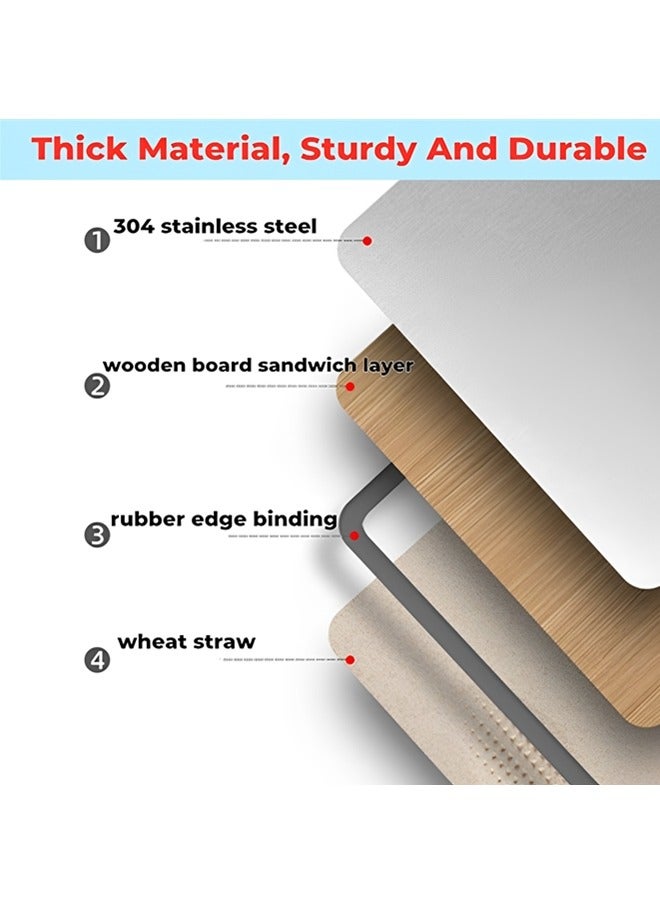 بيوينتي لوح تقطيع، لوح تقطيع مزدوج الوجه من الفولاذ المقاوم للصدأ 304 ولوح تقطيع من قش القمح للمطبخ، مقاس 16×11 بوصة - كبير لتقطيع الفواكه والخضروات واللحوم، سهل التنظيف - Image 5