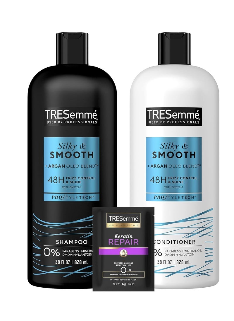 TRESemmé TRESemmé Shampoo and Conditioner Set, Silky & Smooth + Keratin Repair Hair Mask – Anti-Frizz Hair Products with Argan Oleo Blend (3 Piece Set)  - Image 1