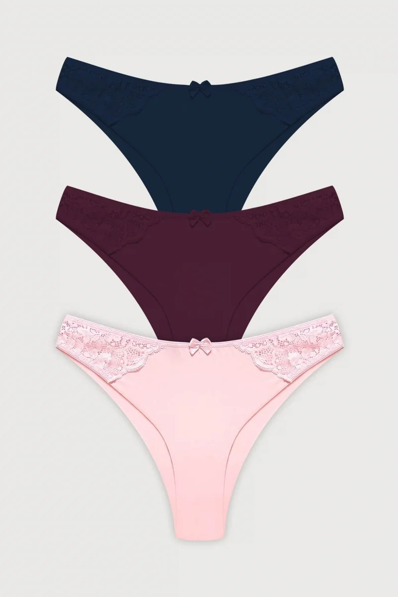 COTTONHILL Basic Laser Cut Lace Detailed Brazilian 3-Piece Panties - 2