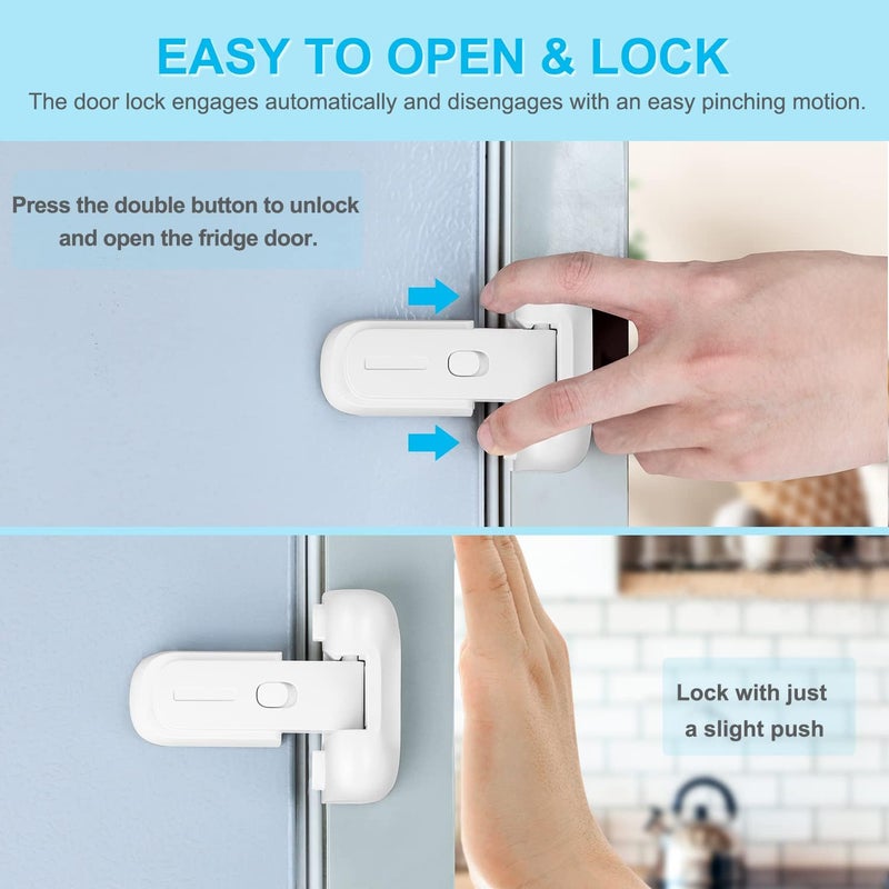 CLYMENE Refrigerator Fridge Freezer Door Lock for Kids, Child Proof Refrigerator Latch Lock to Keep Door Closed, No Tools Required and Easy Installation (White) - Image 2