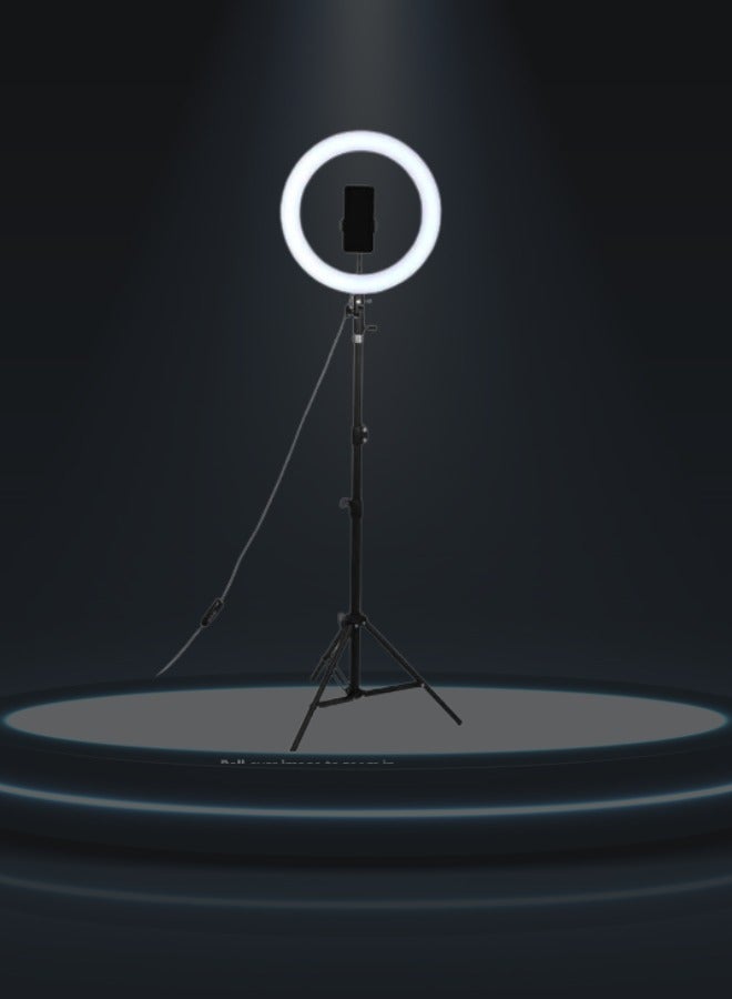 UNICASA 3000mAh LED Photography Ring Light with Tripod Stand – Adjustable Height, Expandable Phone Holder, USB Powered, 3 Light Modes (White, Yellow, Warm White) – Black/White - Image 1