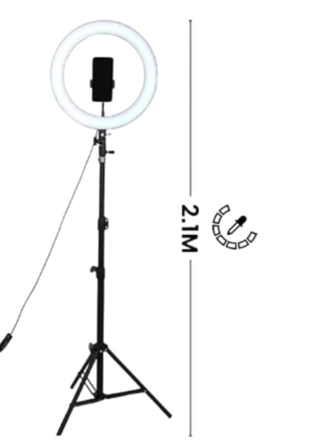 UNICASA 3000mAh LED Photography Ring Light with Tripod Stand – Adjustable Height, Expandable Phone Holder, USB Powered, 3 Light Modes (White, Yellow, Warm White) – Black/White - Image 2