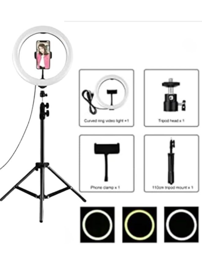 UNICASA 3000mAh LED Photography Ring Light with Tripod Stand – Adjustable Height, Expandable Phone Holder, USB Powered, 3 Light Modes (White, Yellow, Warm White) – Black/White - Image 3