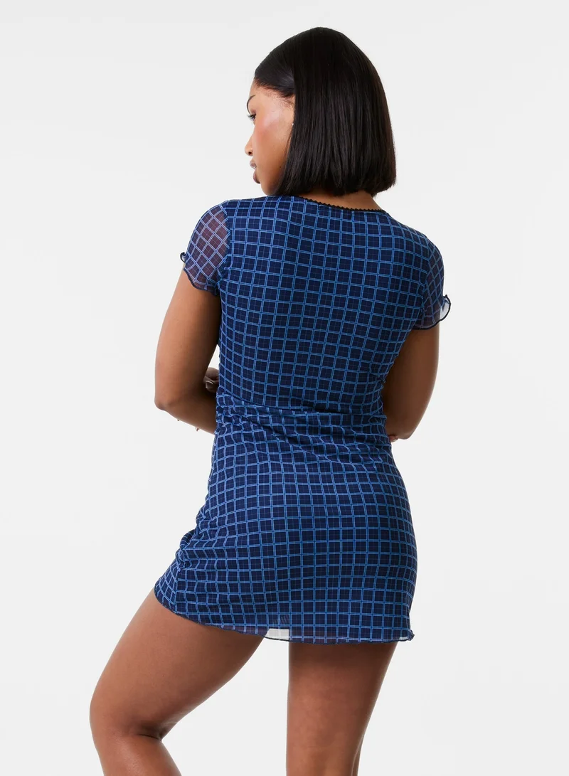 Pink Vanilla Check Cap Sleeve Mini Dress