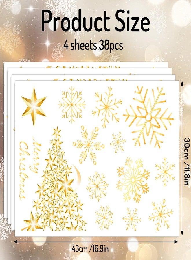 Whaline 4 Sheets Large Christmas Window Cling Sticker Golden Xmas Tree Winter Snowflake Reusable Window Decals for Home Shop Glass Door Decor, 38Pcs - Image 2