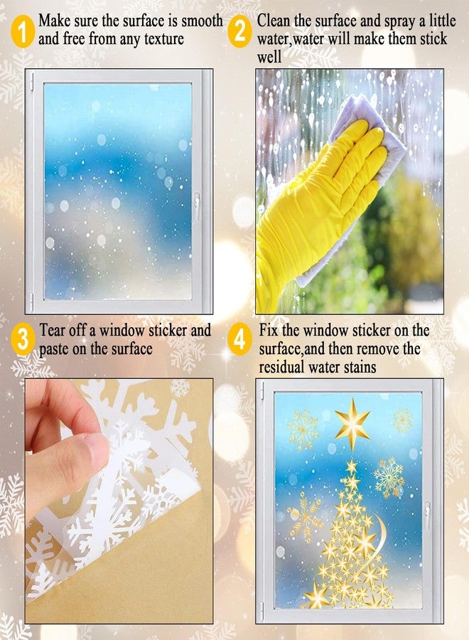 Whaline 4 Sheets Large Christmas Window Cling Sticker Golden Xmas Tree Winter Snowflake Reusable Window Decals for Home Shop Glass Door Decor, 38Pcs - Image 3
