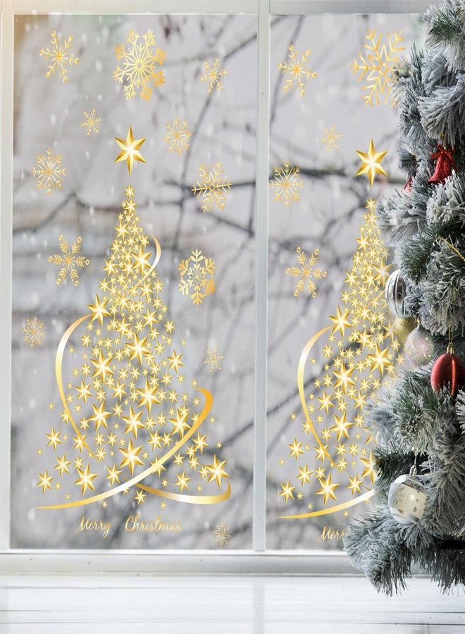 Whaline 4 Sheets Large Christmas Window Cling Sticker Golden Xmas Tree Winter Snowflake Reusable Window Decals for Home Shop Glass Door Decor, 38Pcs - Image 5